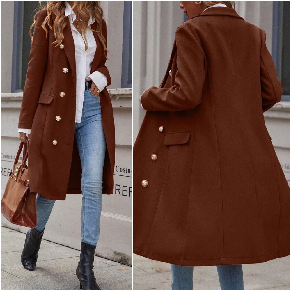 Classic Button up Long Jacket Coat - Picture 8 of 8